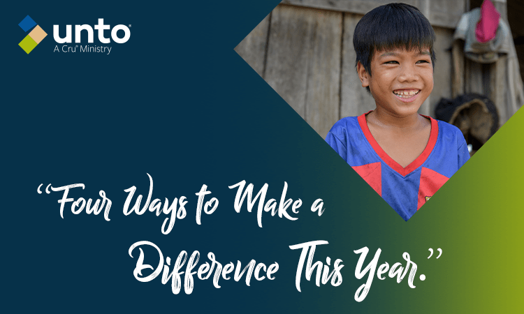 boy smiling text says four ways to make a difference this year